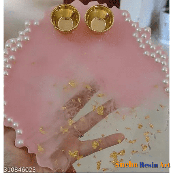 Resin Platter with roli chawal katori & white pearls