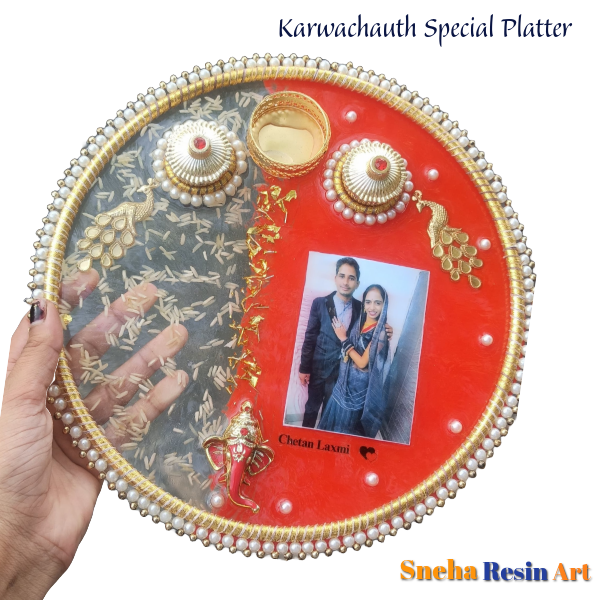 Resin Karwachauth Platter with roli chawal katori - Image 2
