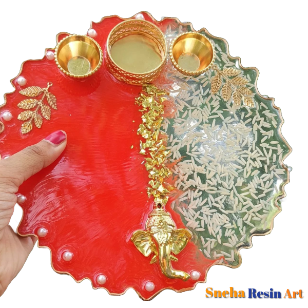 Resin tilak Platter for Home and Mandir Rituals/puja platter/roli chawal katori & ganesha